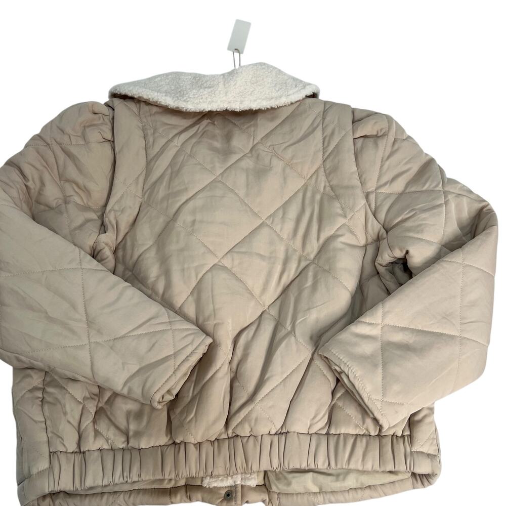 Blank NYC Size XL Faux Fur Trim Snap Front Quilted Puffer Jacket Cream Cozy NWT - Picture 6 of 16